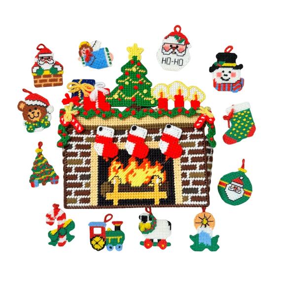 Christmas Fireplace Handmade Decoration Ornaments Angel Santa Snowman Tree Train - Picture 1 of 8